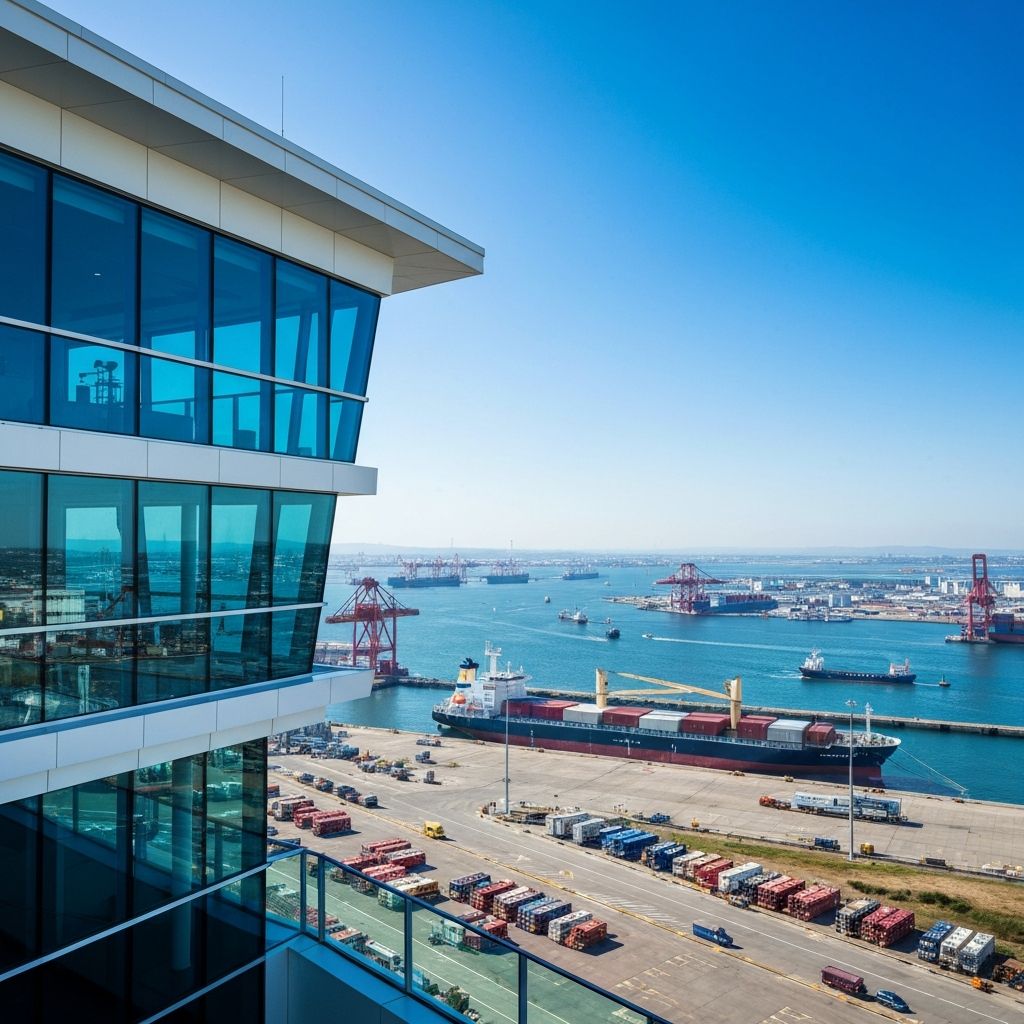 Modern container port with organized operations